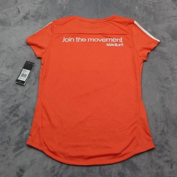 Adidas Shirt Womens M Orange Short Sleeve Crew Neck Logo Pullover Running Top - Picture 9 of 16